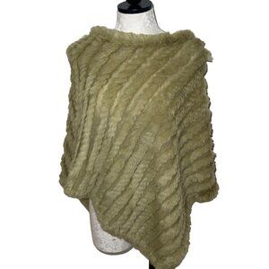 Black Rivet Womens Rabbit Fur Knit Poncho One Size Sage Green Wool Pullover